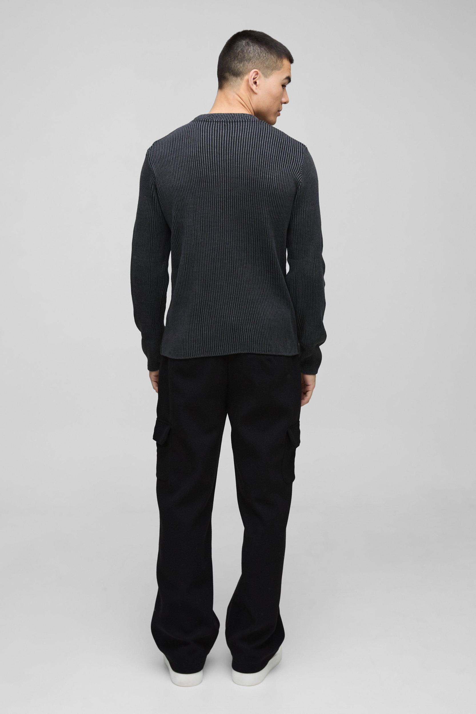 Regular Crew Neck Plated Ribbed Knit Sweater | boohooMAN USA Product Image