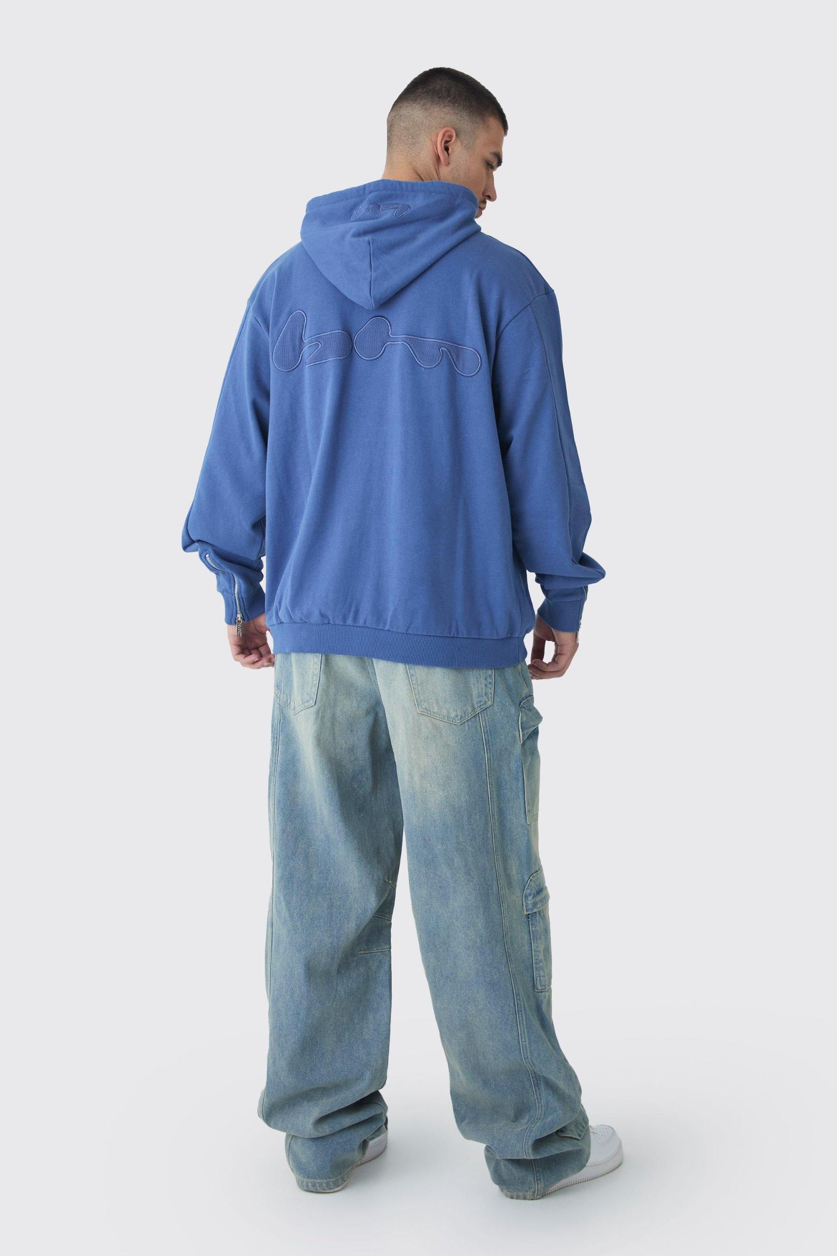 Tall Oversized Loopback Ribbed Applique Hoodie | boohooMAN USA Product Image