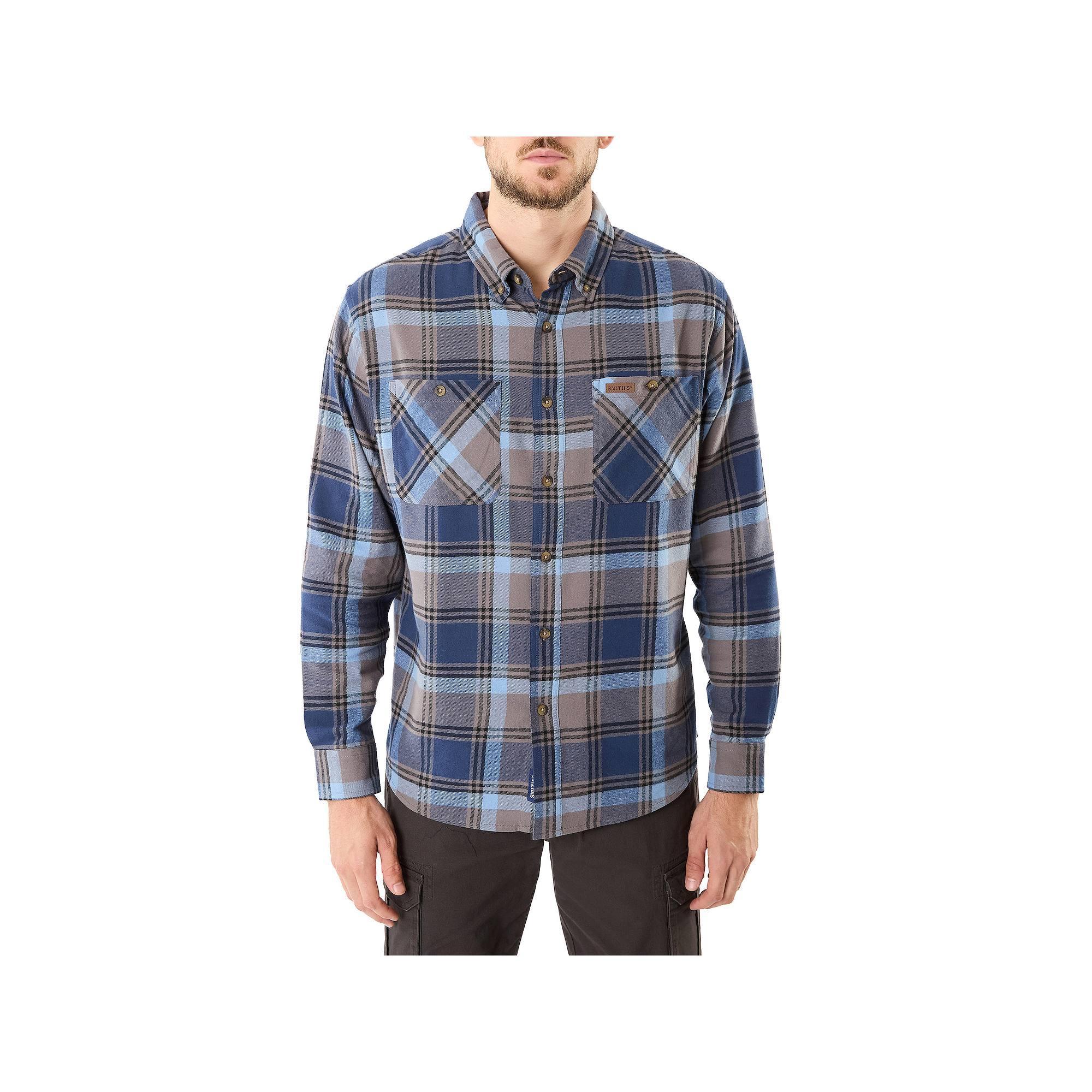 Men's Smith's Workwear Regular-Fit Two-Pocket Flannel Button-Down Shirt, Size: XXL, Blue Hunter Product Image