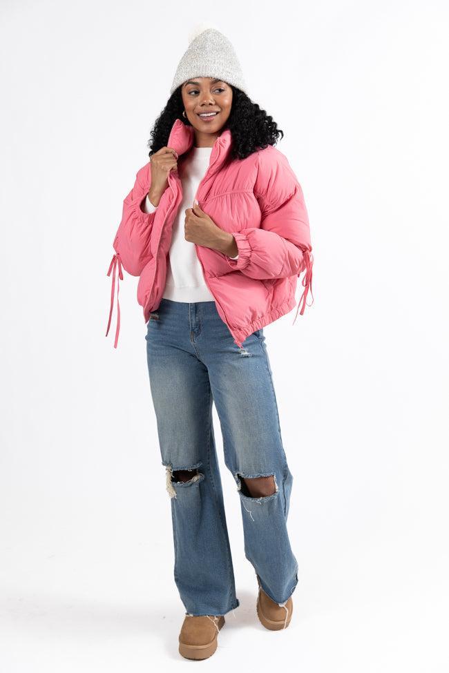 Where You'll Find Me Pink Bow Sleeve Puffer Jacket FINAL SALE Product Image