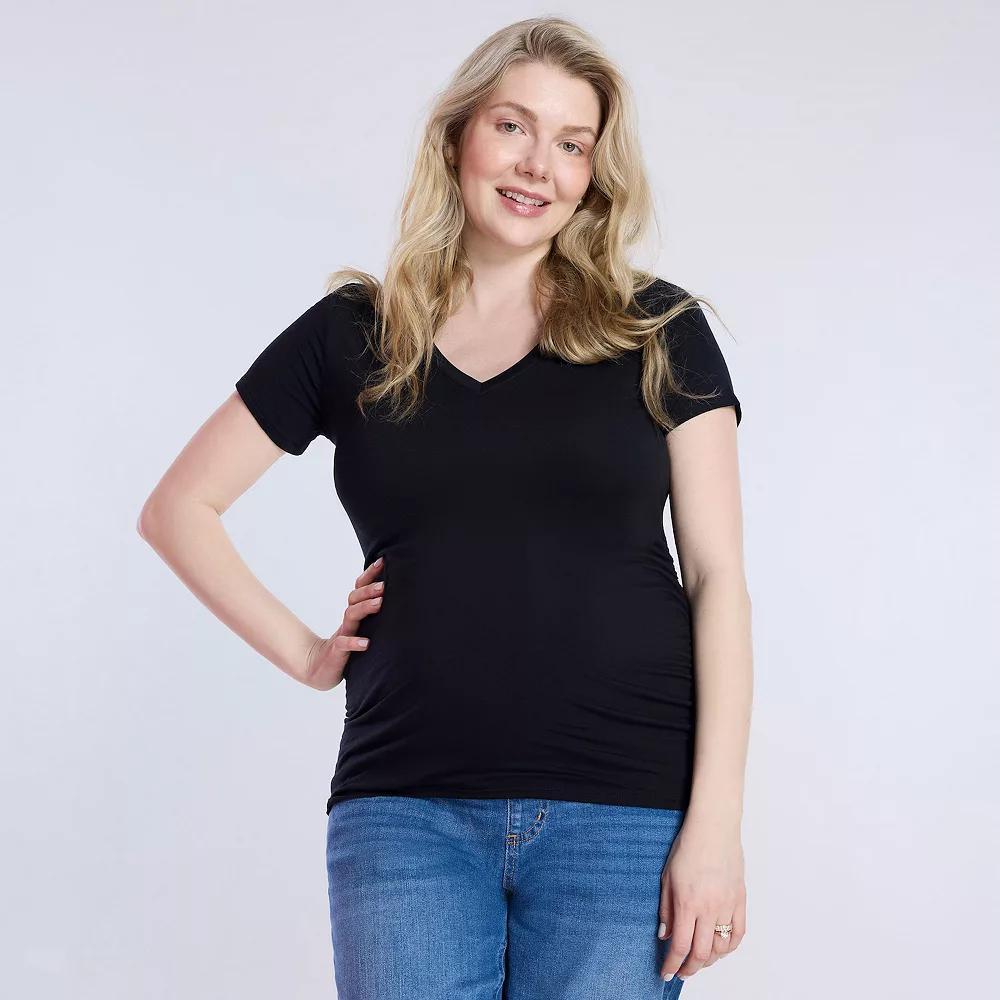 Maternity Motherhood® Side Ruched V-Neck Tee, Women's, Size: Small-Mat, Black Product Image