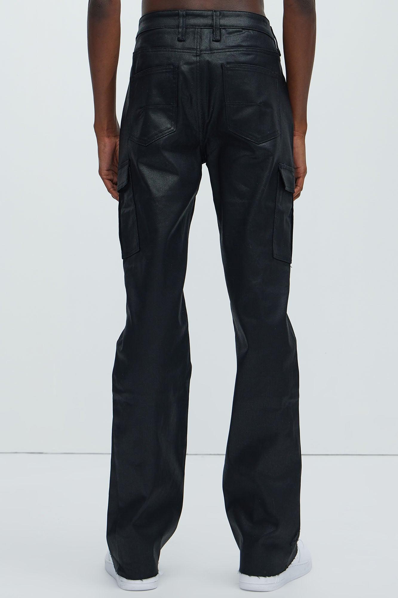 Better Be Cargo Waxed Skinny Flared Pants - Black Product Image