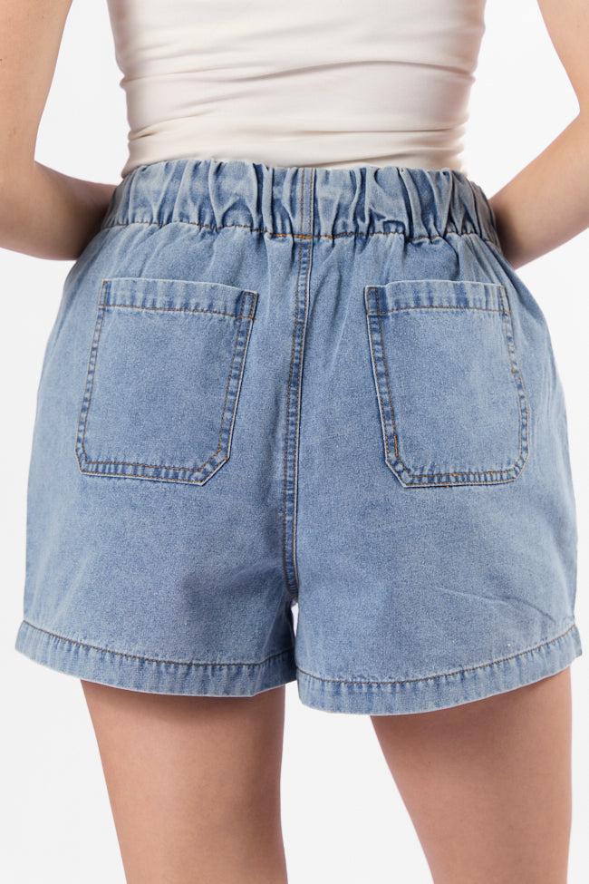 Reach For Me Medium Wash Pull On Chambray Shorts DOORBUSTER Product Image