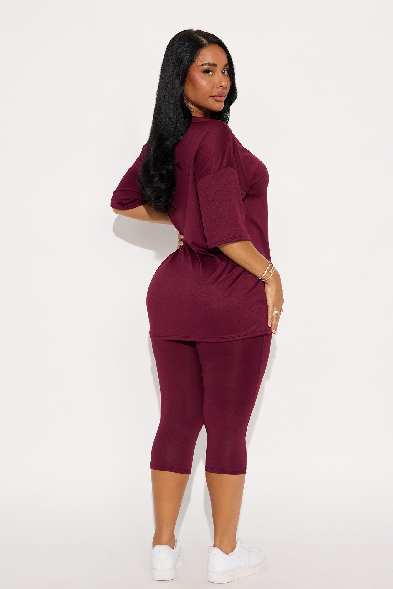 Weekend Vibes Capri Set - Burgundy Product Image