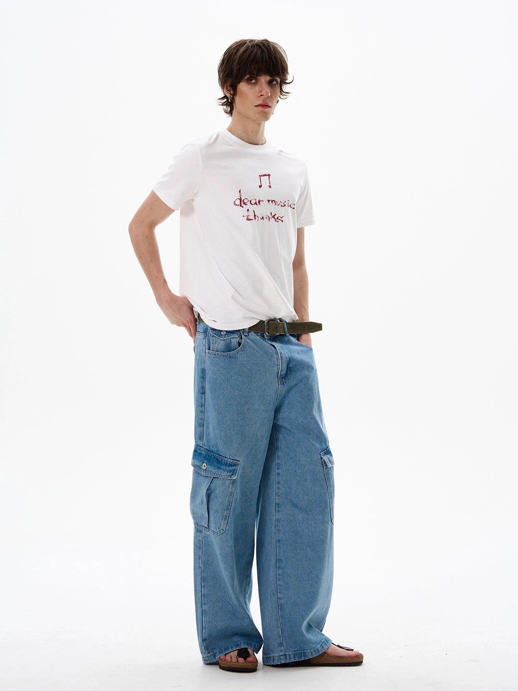 RT No. 13053 BLUE WIDE STRAIGHT CARGO PANTS Product Image