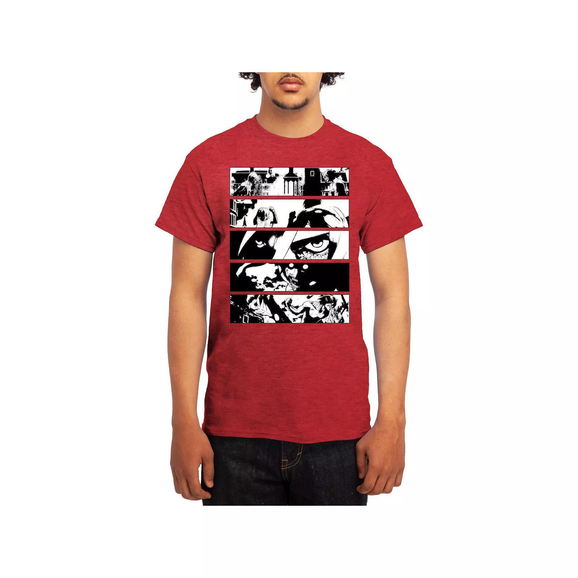 Men's Attack on Titan Black & White Battle Layout Tee, Size: XXL, Grey Red Product Image