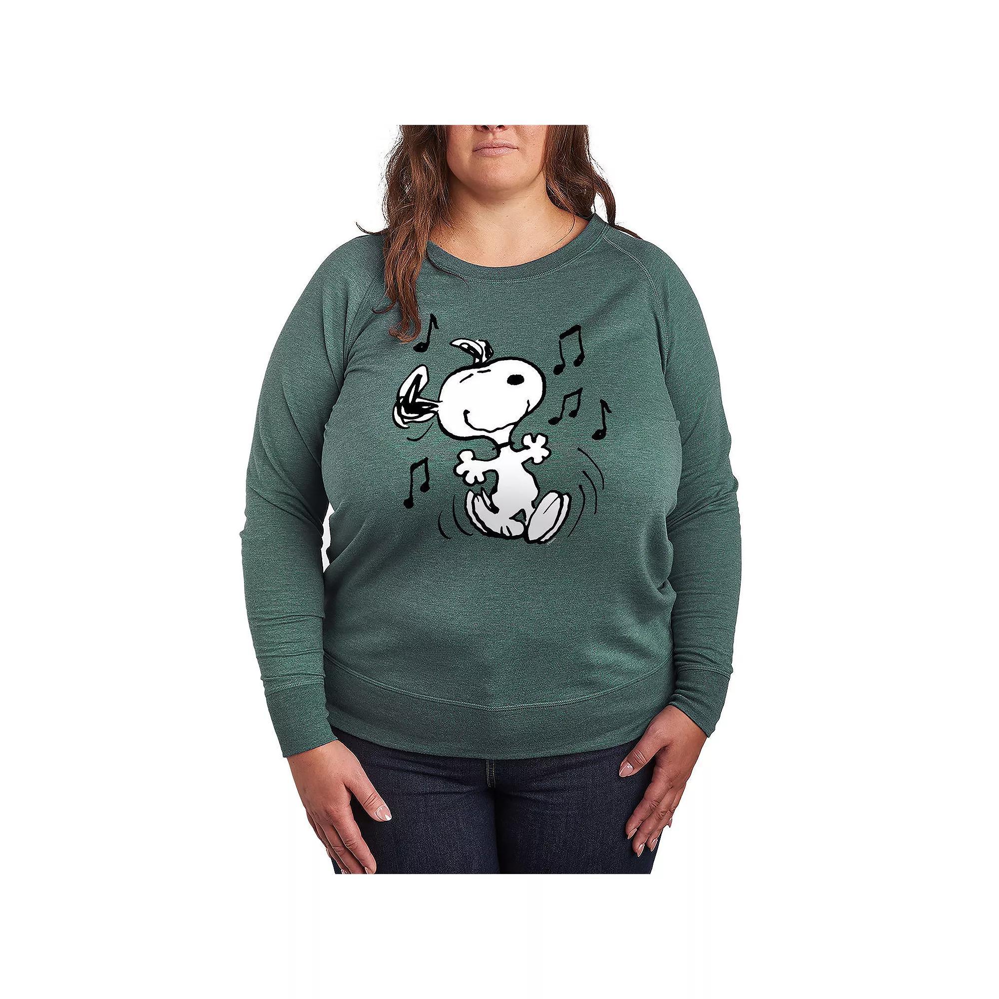 Plus Size Peanuts Snoopy Dancing French Terry Long Sleeve Tee, Women's, Size: 2XL, Grey Green Product Image