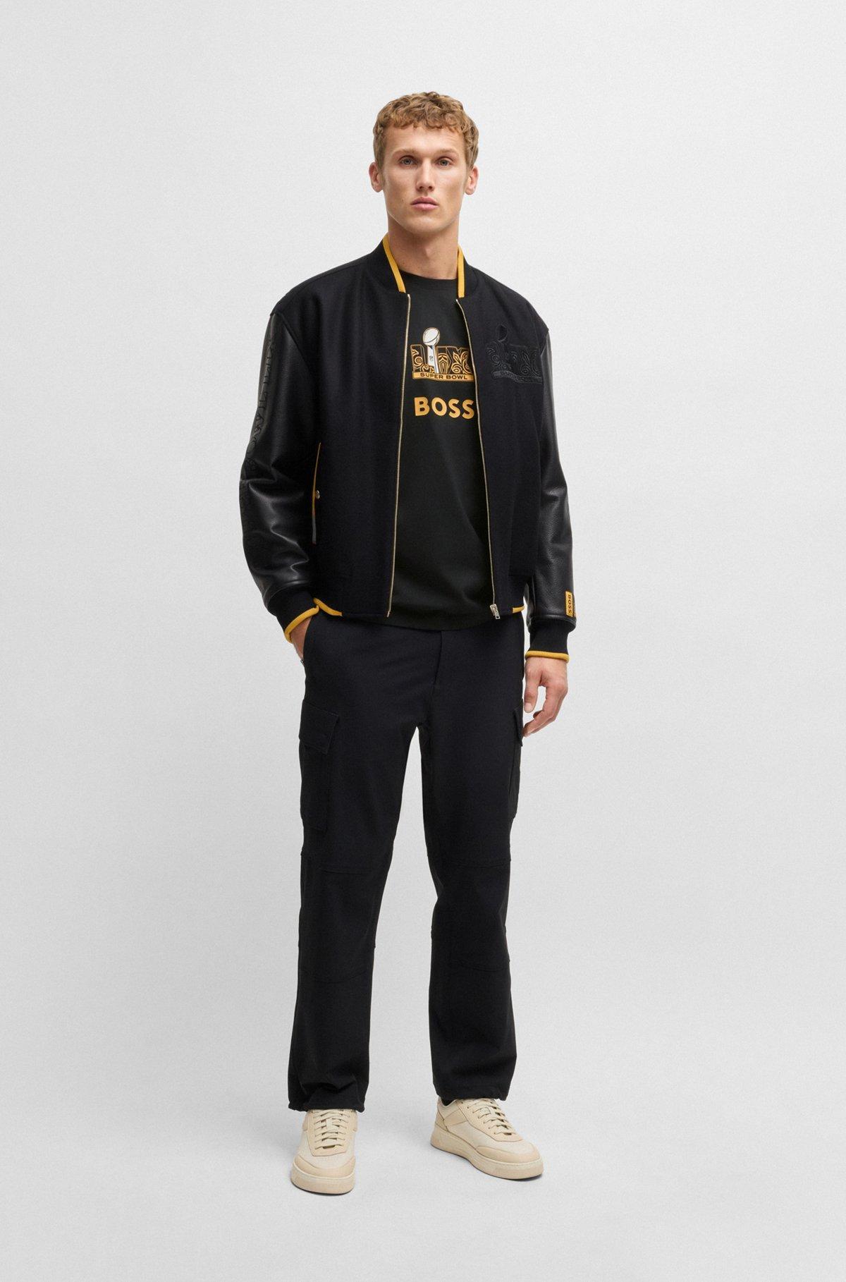 BOSS - BOSS x NFL stretch-cotton T-shirt with gold-tone artwork - Black Product Image