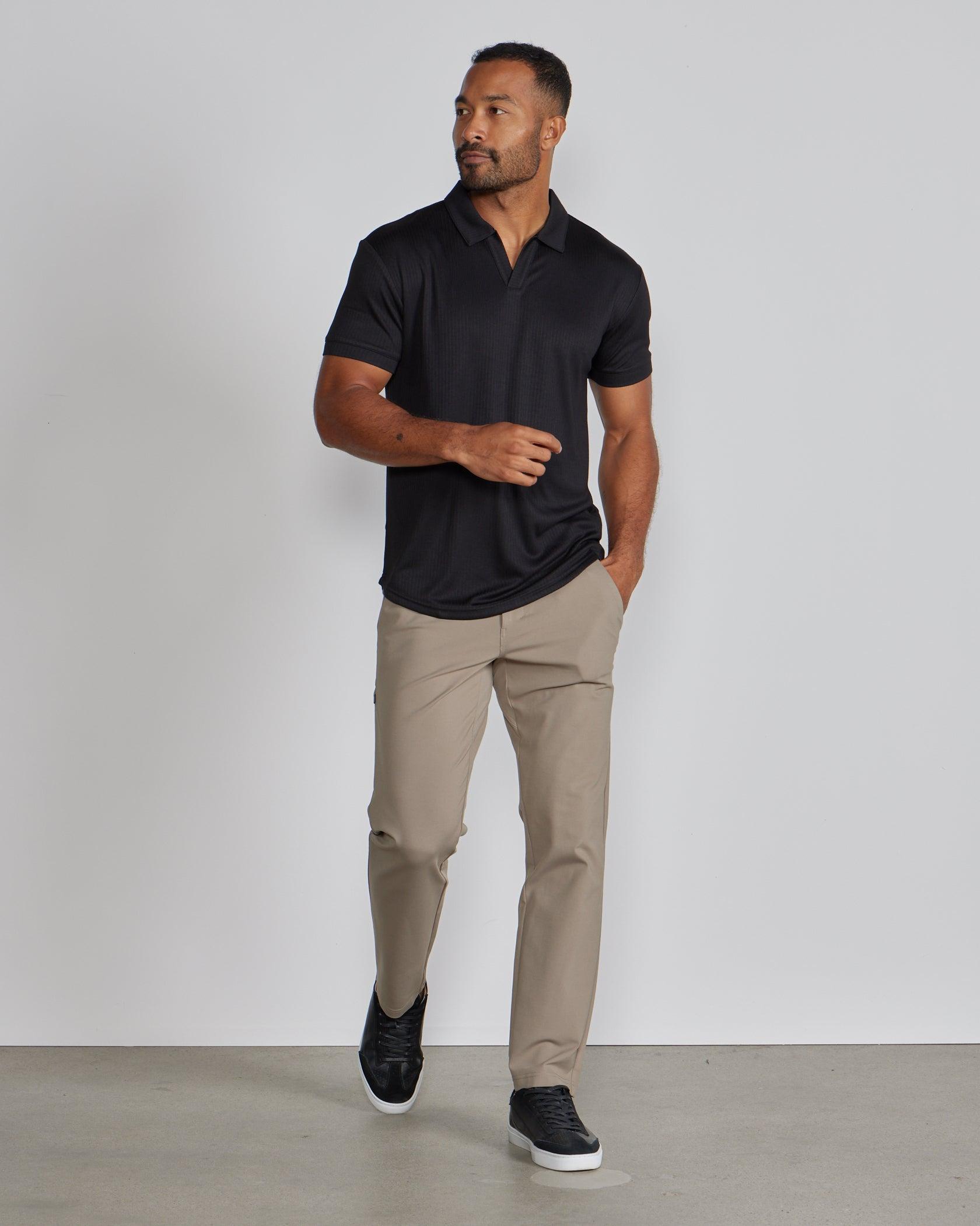 Ribbed Short Sleeve Open V Polo Product Image
