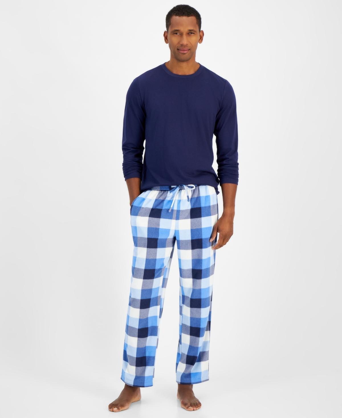 Club Room Mens Fleece Long-Sleeve T-Shirt & Plaid Pajama Pant Set, Created for Macys - Black Product Image