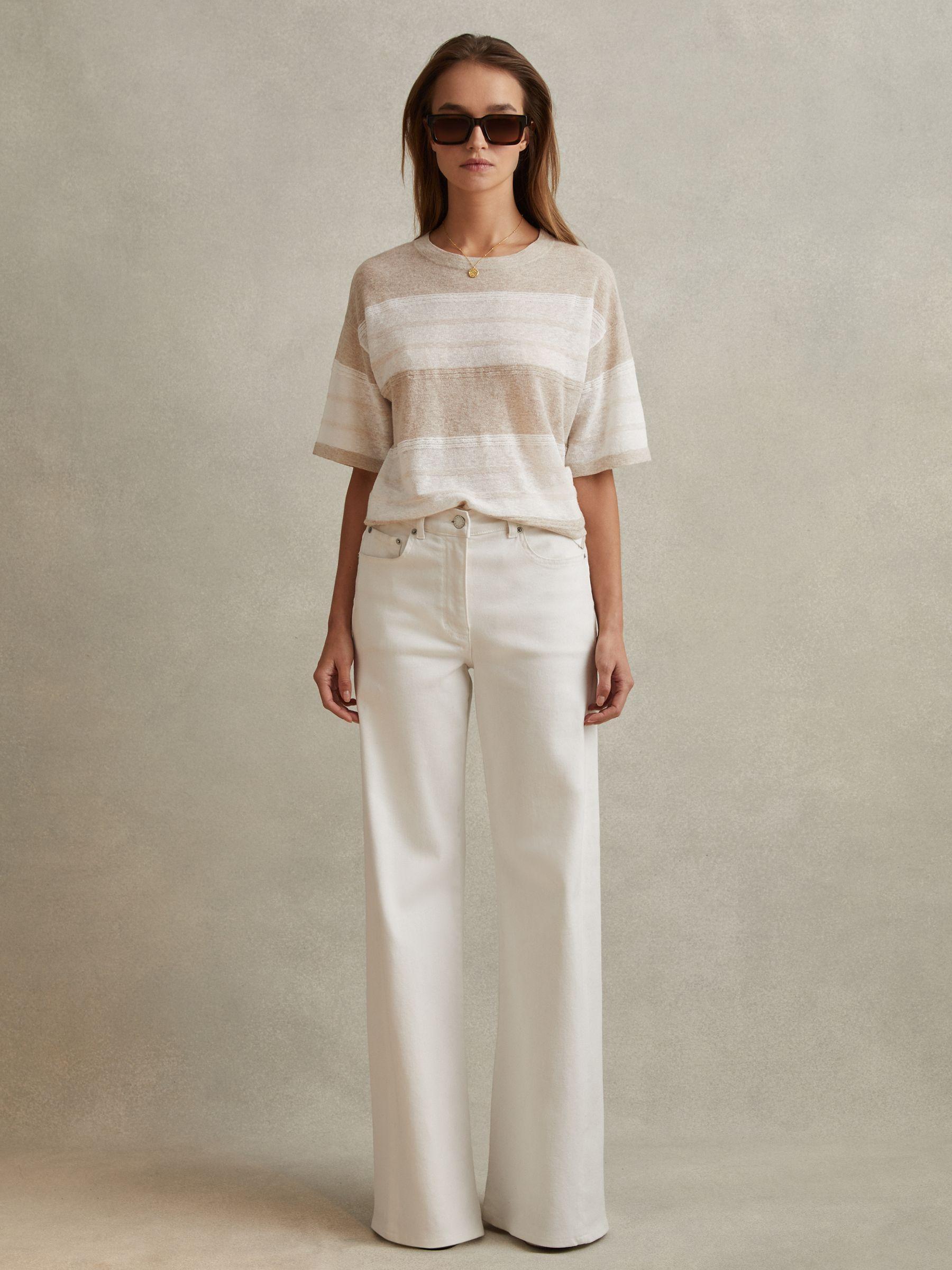Knitted Crew Neck T-Shirt in Neutral/Ivory Product Image