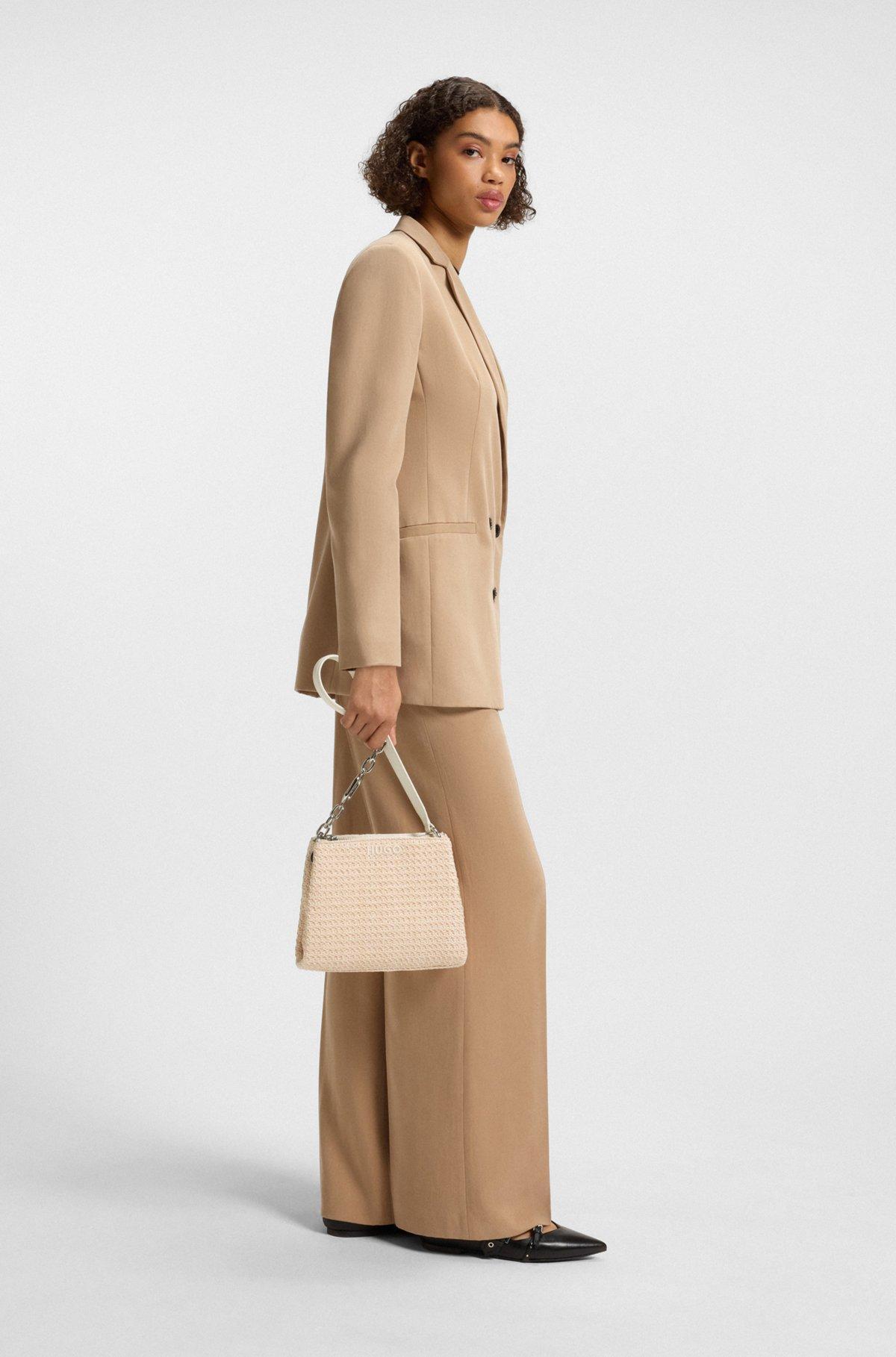 HUGO - Raffia-effect shoulder bag with logo-hardware strap - White Product Image