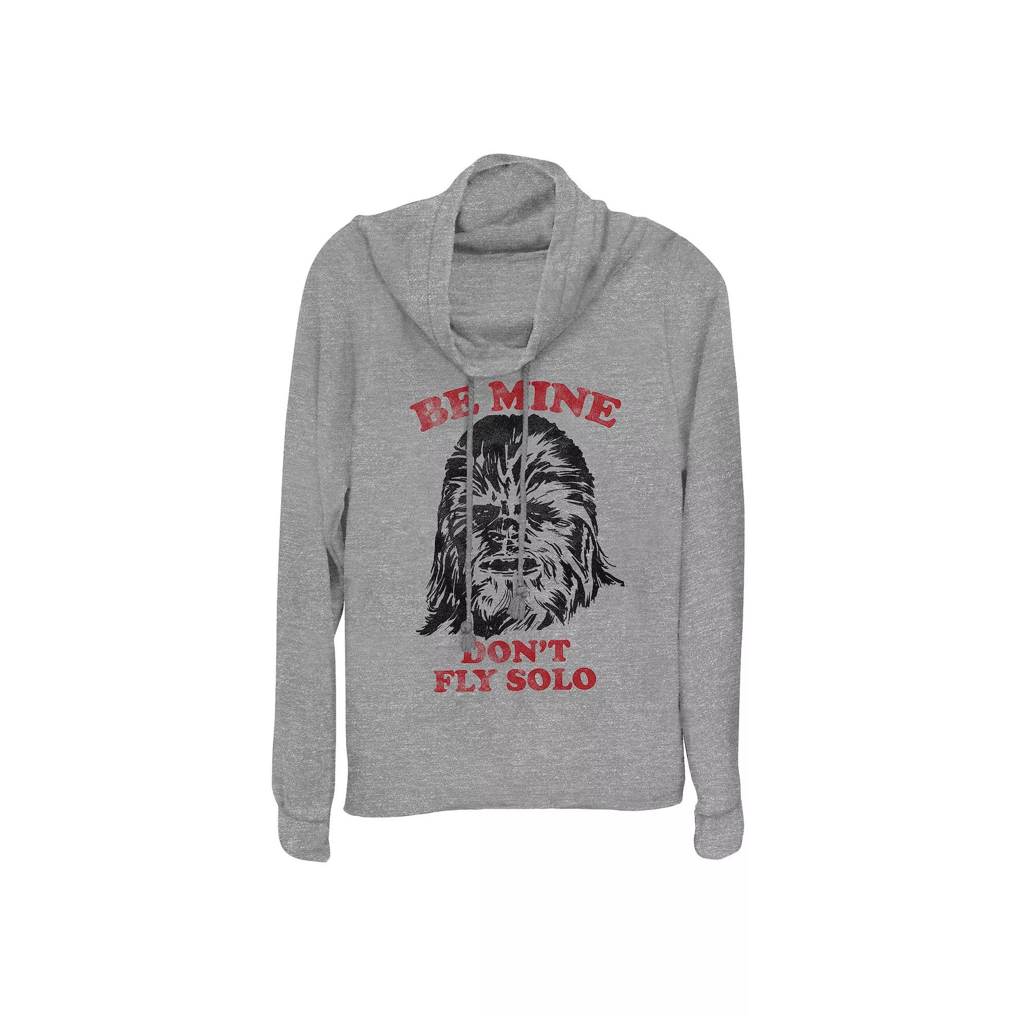 Women's Star Wars Chewbacca Be Mine Don't Fly Solo Cowlneck Graphic Lightweight Long Sleeve, Size: Small, Gray Grey Product Image
