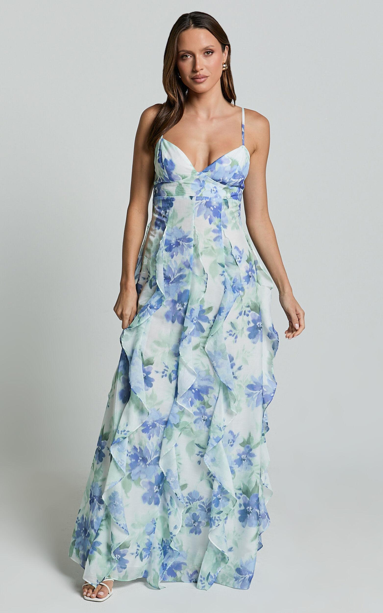 Amalie The Label - Rosalie Strappy Cut Out Ruffle Detail Maxi Dress in Elysian Print Product Image