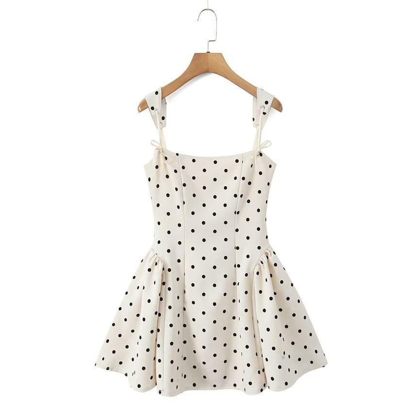 Spaghetti Strap Dotted Bow Mini A-Line Dress Product Image