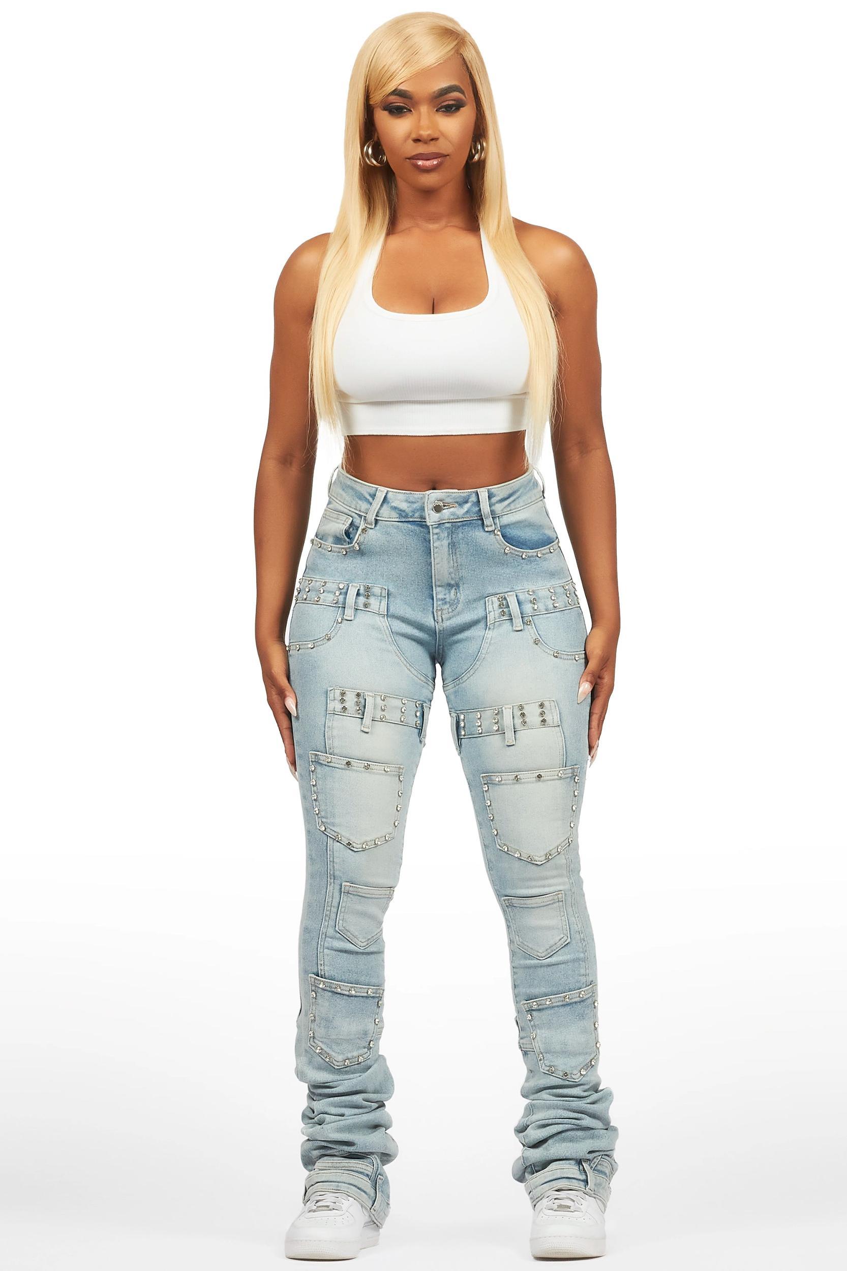 Vicky Light Wash Rhinestone Super Stacked Jean Female Product Image