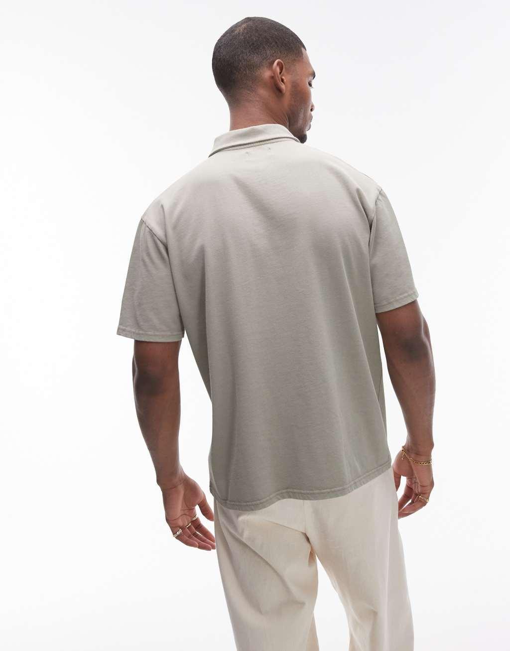 Topman oversized fit polo shirt in washed black Product Image