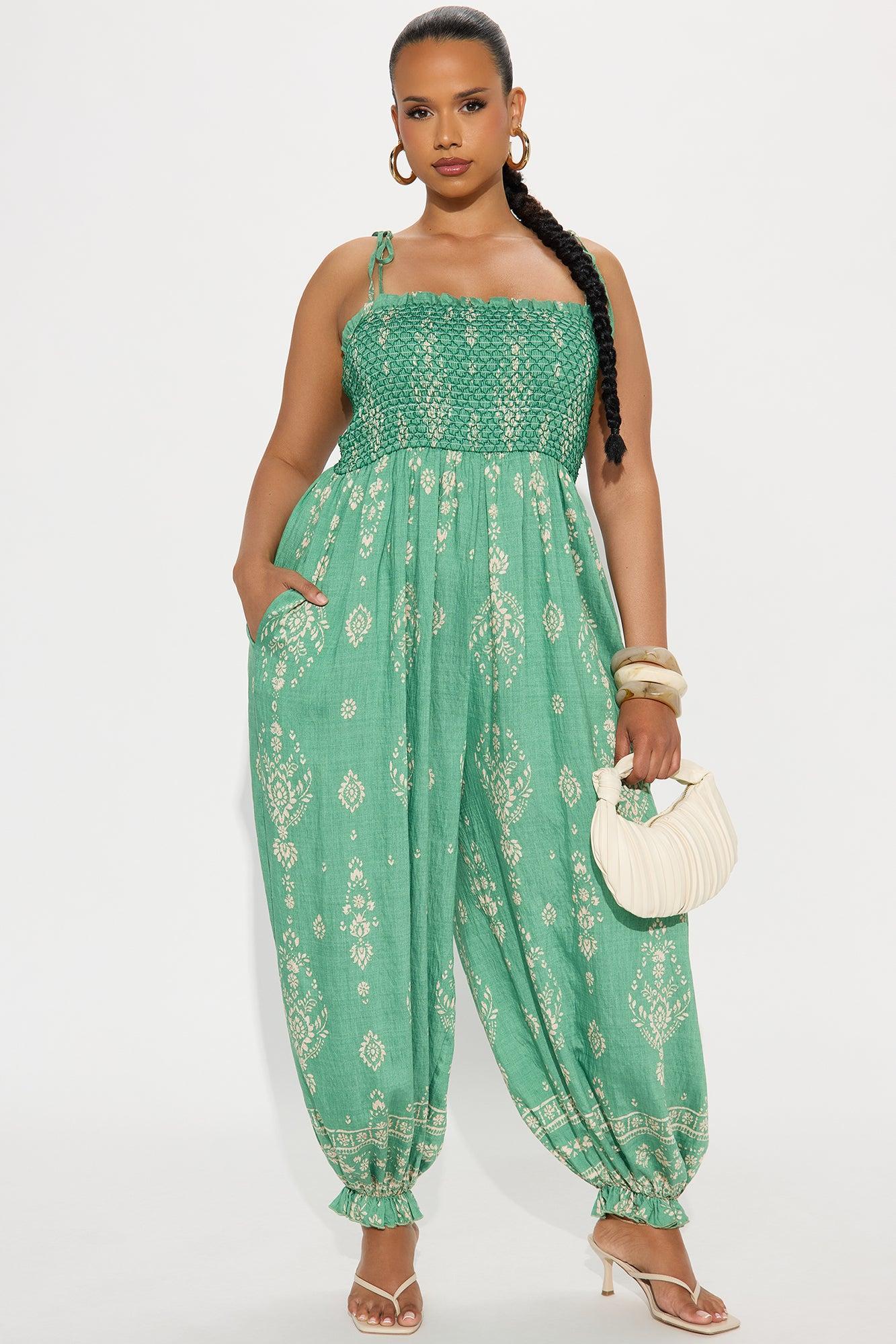 Arabella Linen Jogger Leg Jumpsuit - Green/combo Product Image
