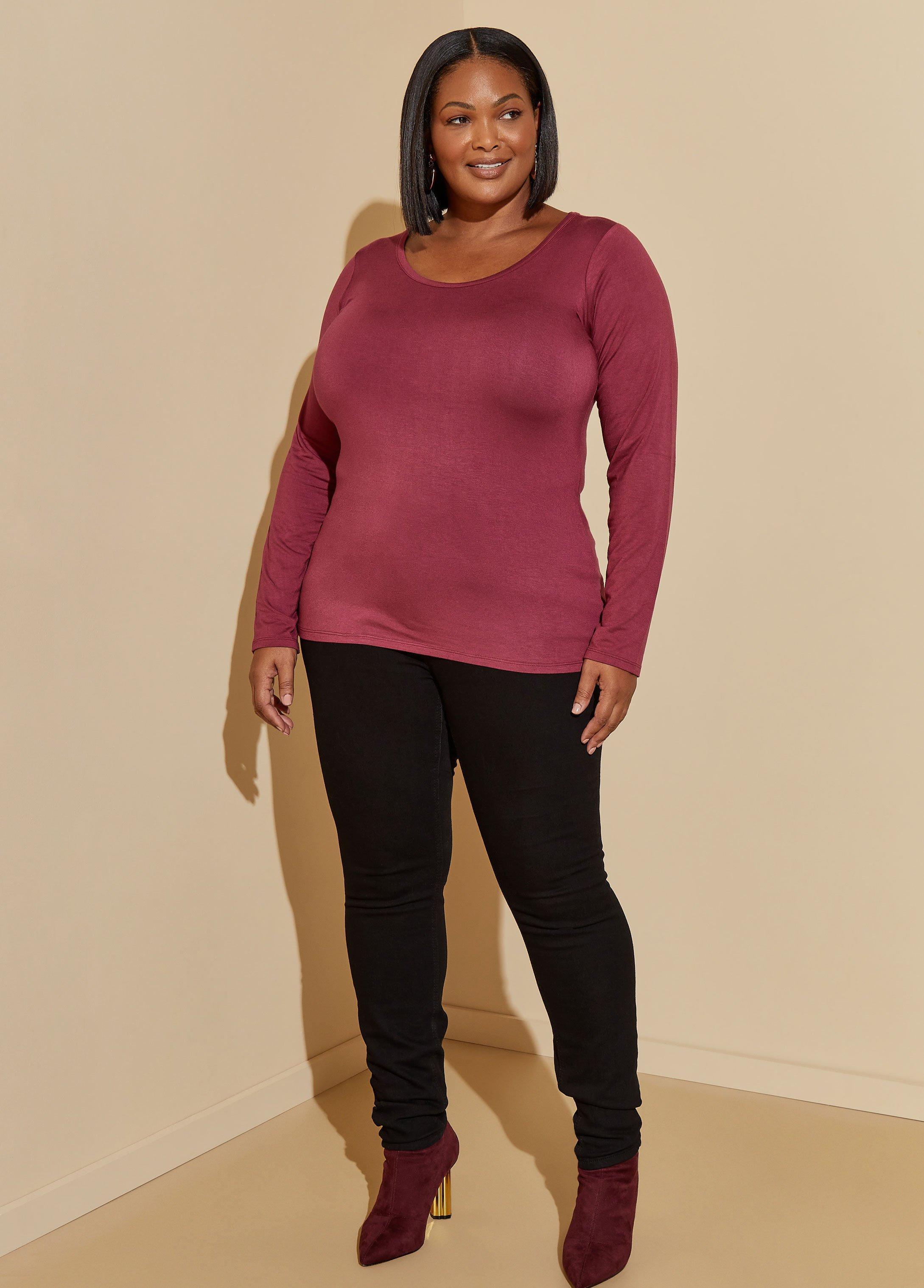 Plus Size Basic Scoop Neck Long Sleeved Tee Ashley Stewart Product Image