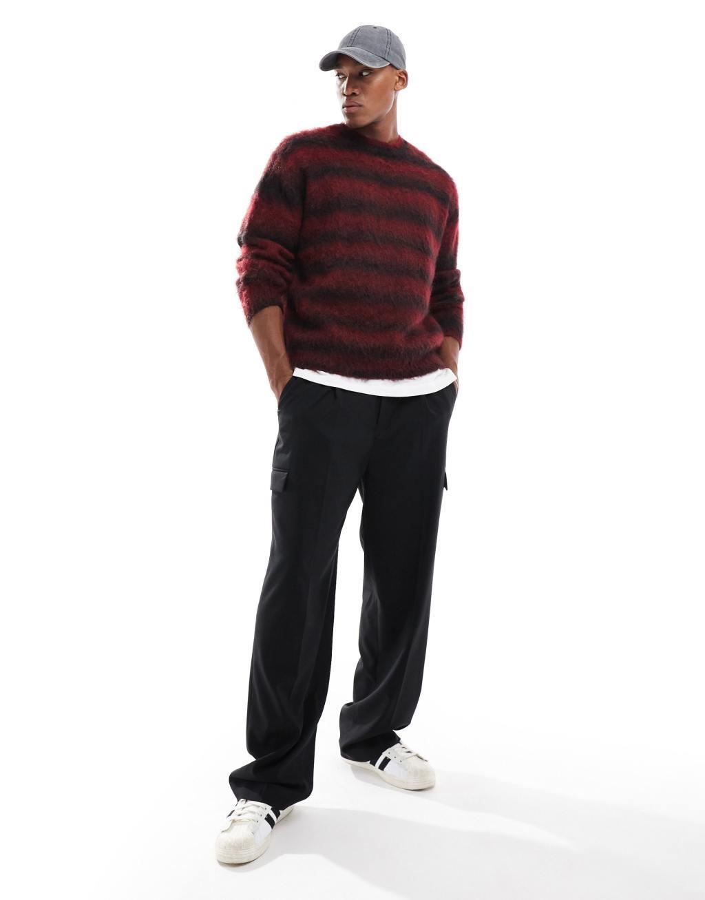 ASOS DESIGN oversized fluffy knit sweater in red stripe Product Image