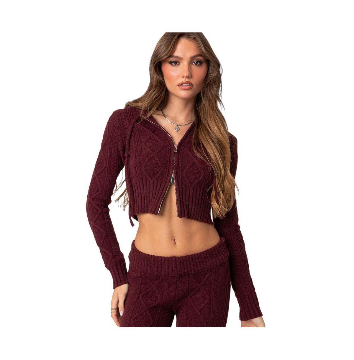 Edikted Ray Cable Knit Hooded Cardigan Product Image