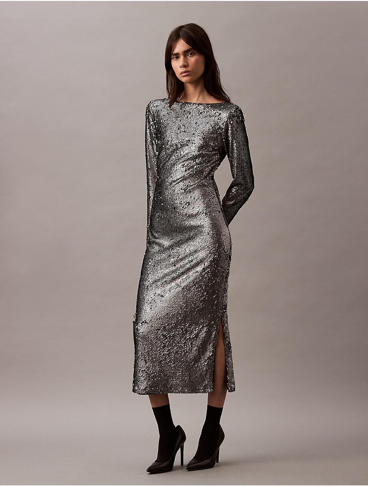 Calvin Klein Women's Sequin Midi Dress - Black - M Product Image