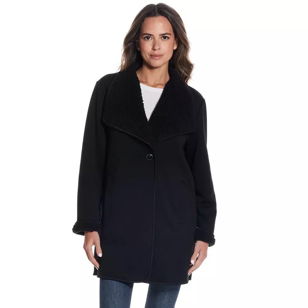 Women's Weathercast Ribbed Knit Sherpa-Lined Coatigan, Size: Medium, Black Product Image