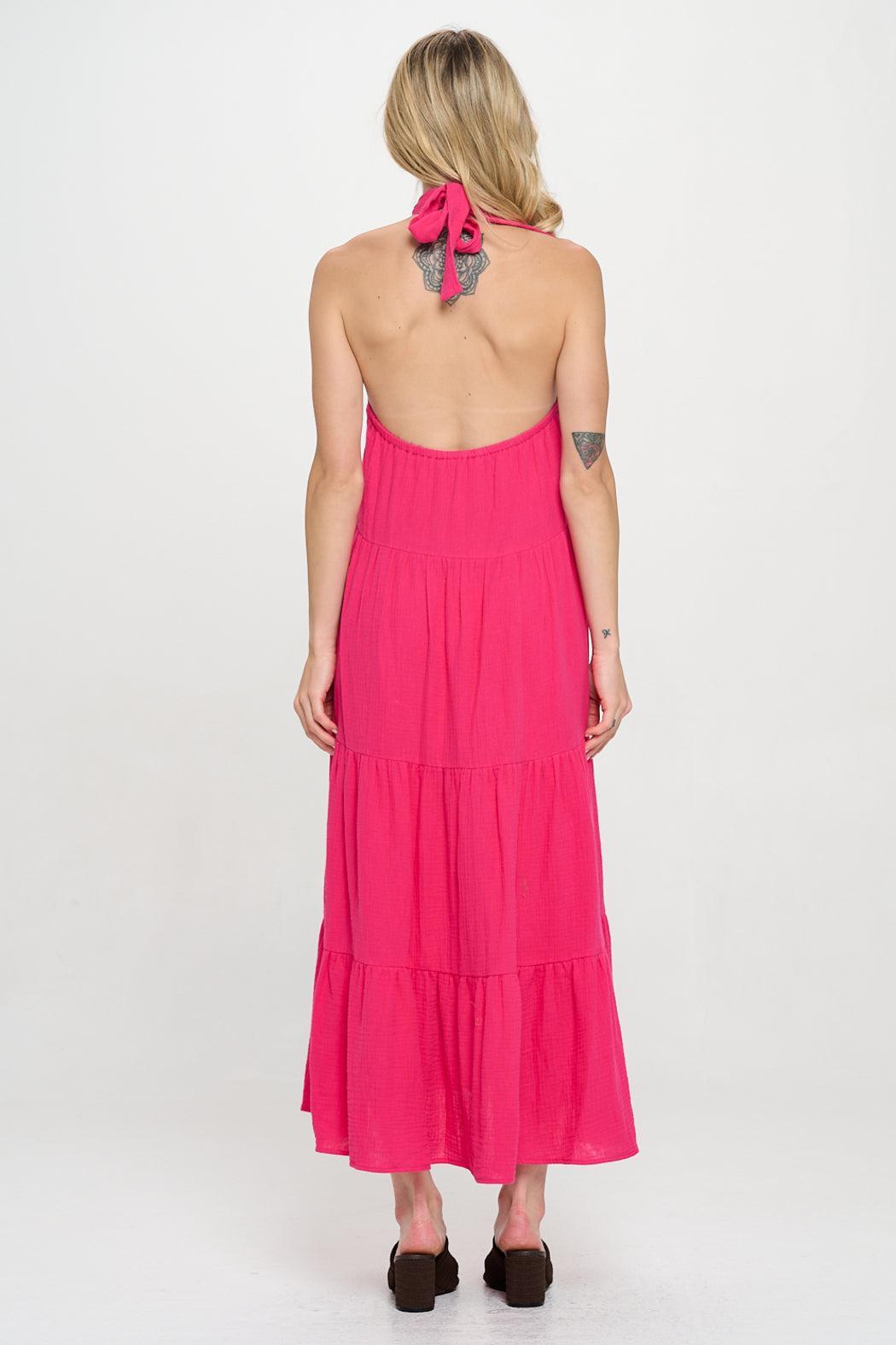 Fuchsia Island Halter Maxi Dress Product Image