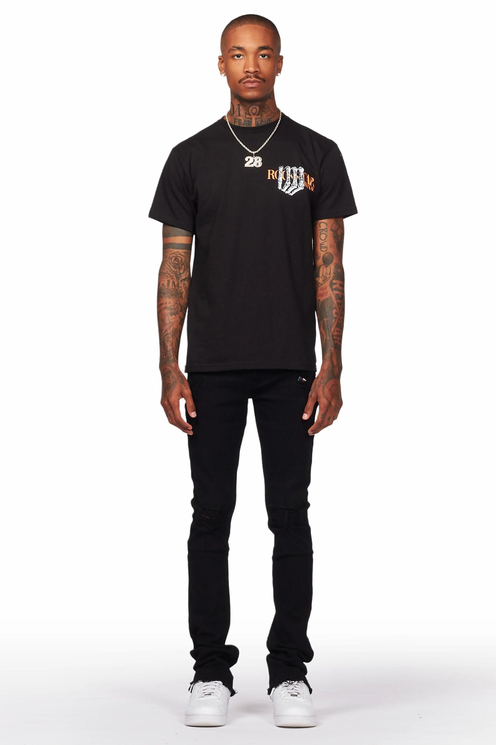 Rebel Black Stacked Flare Jean Male Product Image