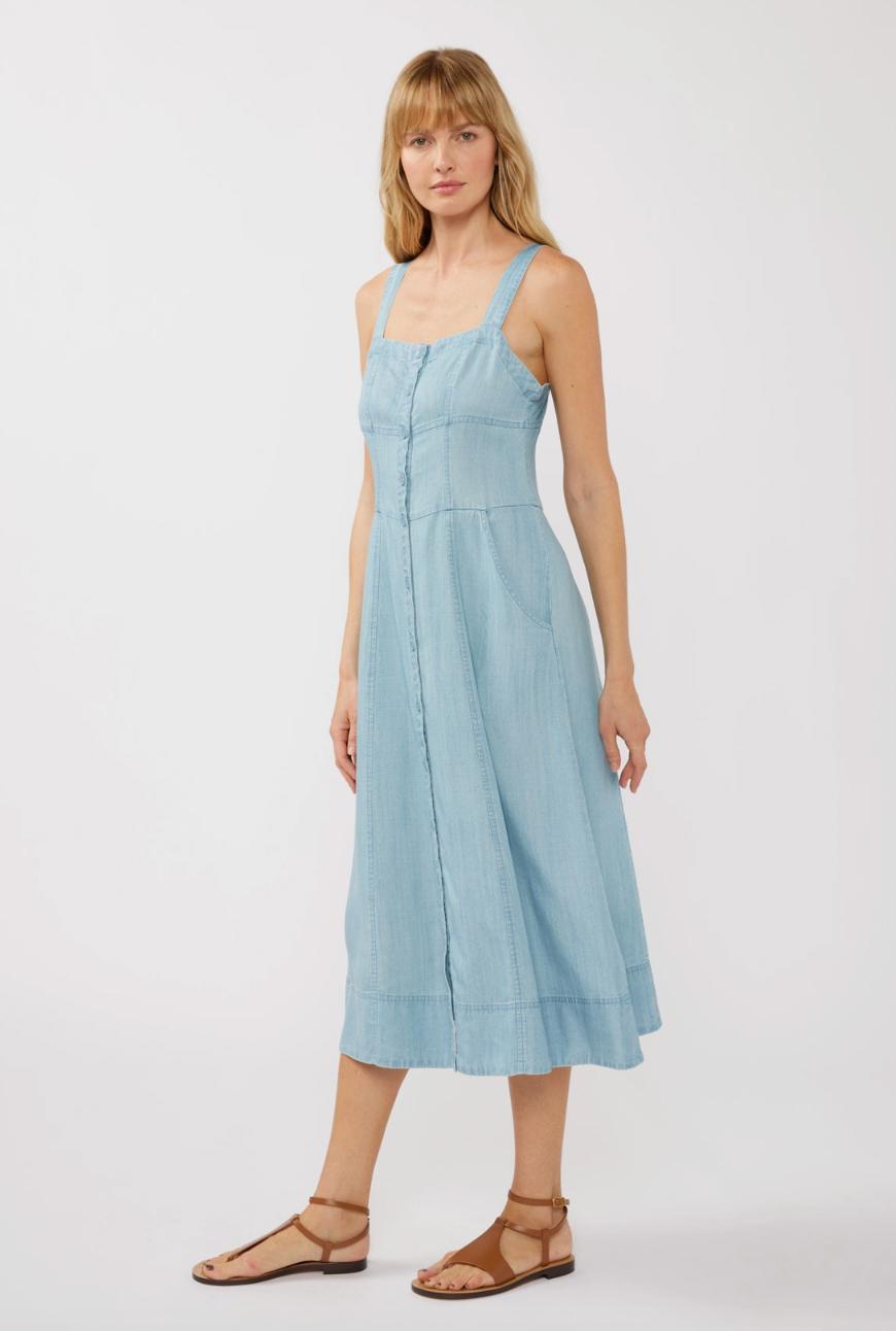Square Neck Button Down Midi Dress Product Image