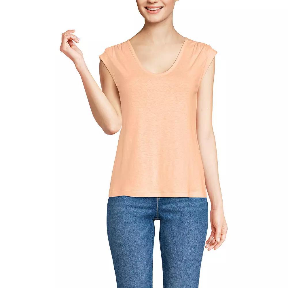 Women's Lands' End Cap Sleeve Shoulder T-Shirt, Size: Large, Peach Pink Product Image