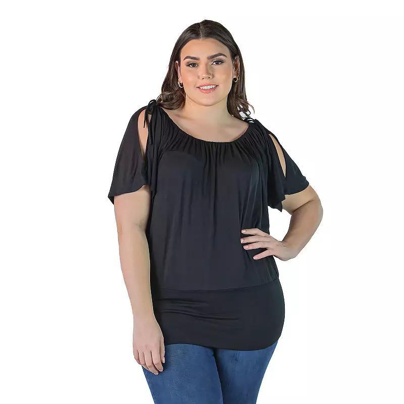 Plus Size 24seven Comfort Apparel Short Sleeve Split Shoulder Top, Women's, Size: 3XL, Turquiose Product Image