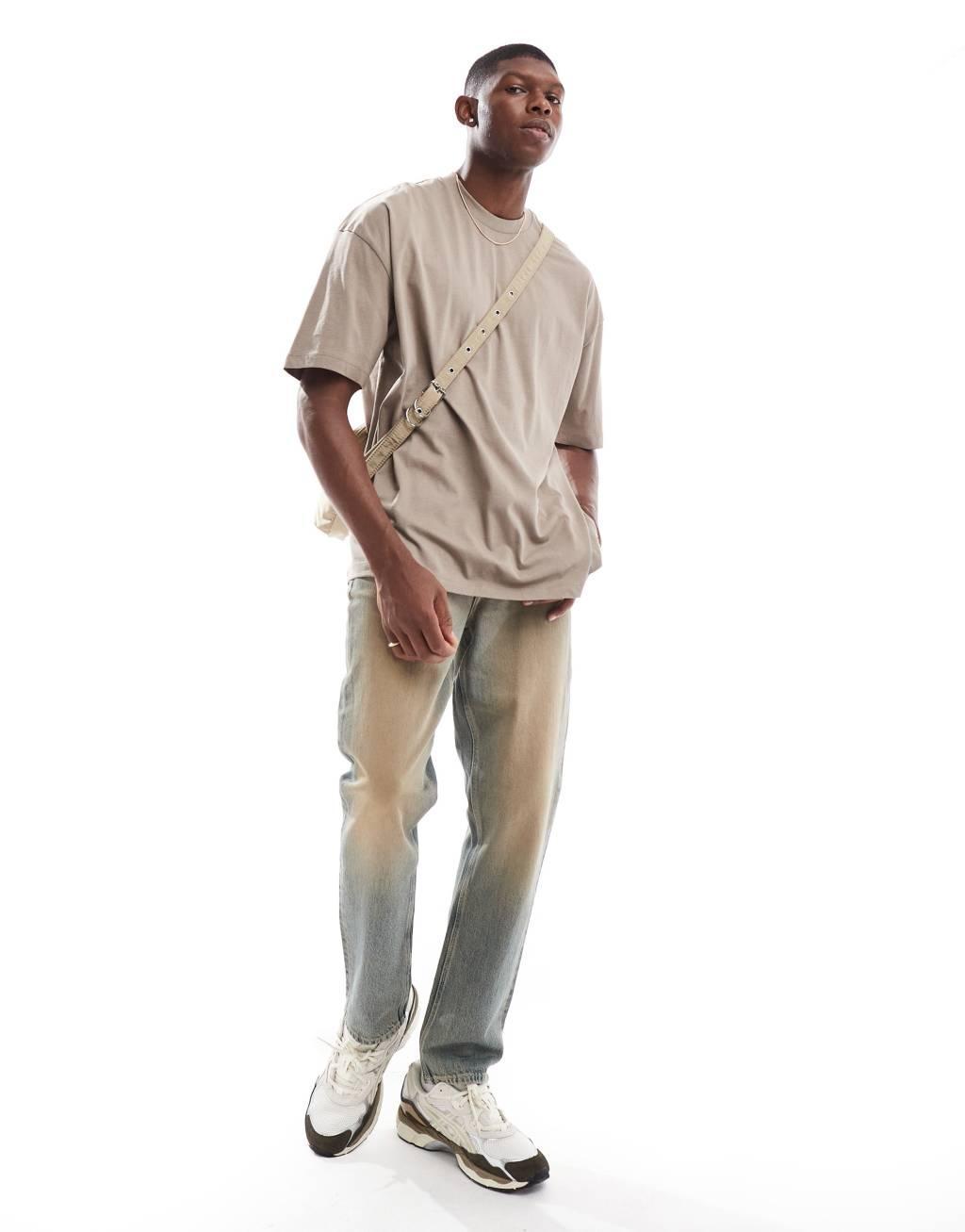 ASOS DESIGN oversized T-shirt with back print in brown Product Image