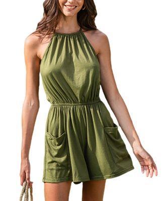Cupshe Womens Olive High Neck Sleeveless Wide Leg Romper Product Image