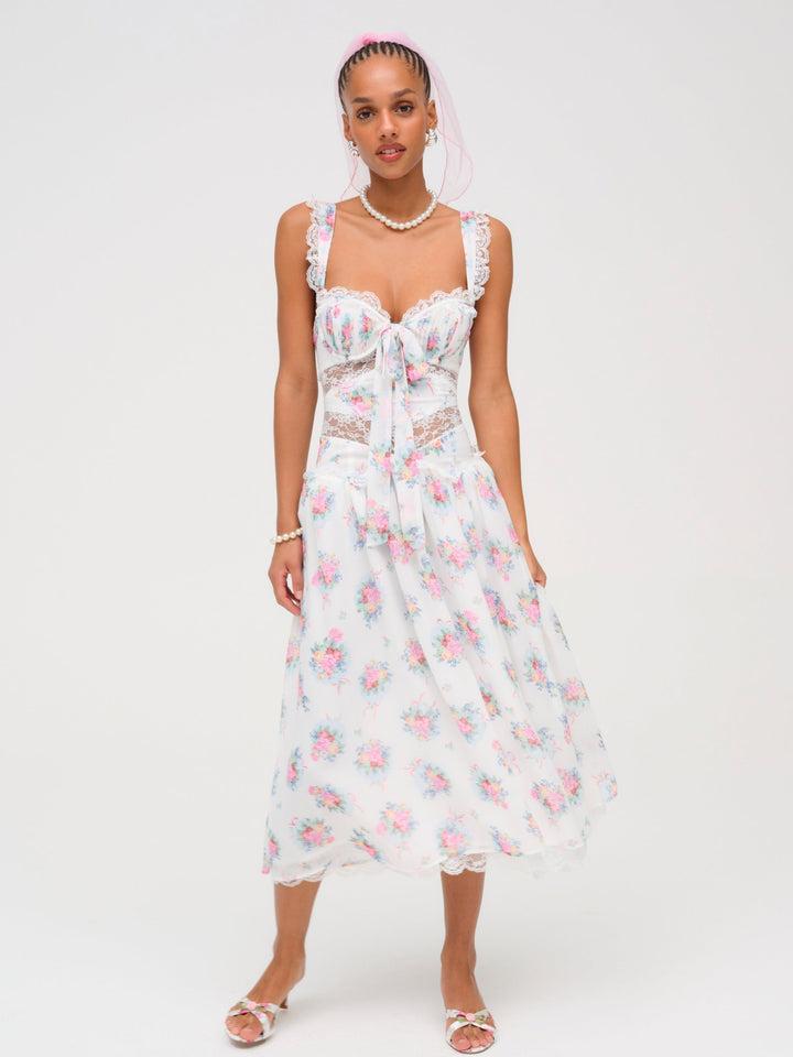 Doily Bouquet Midi Dress — White Product Image