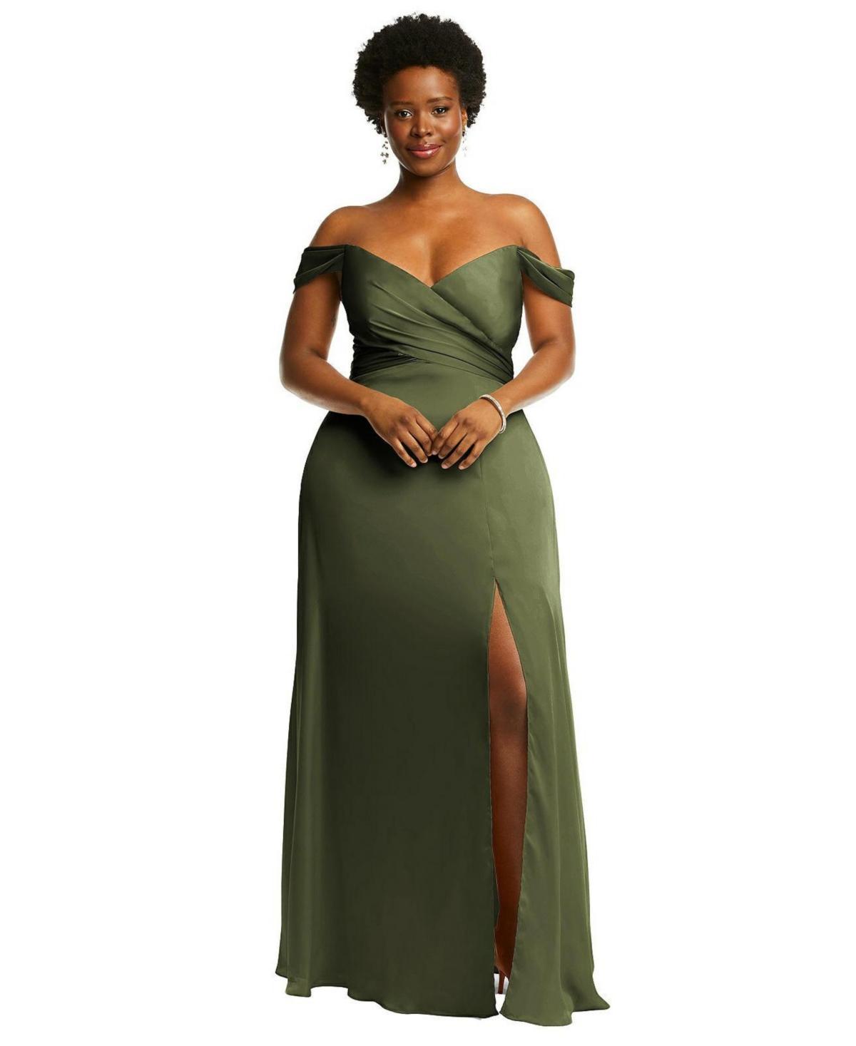 Womens Off-the-Shoulder Flounce Sleeve Empire Waist Gown with Front Slit Product Image