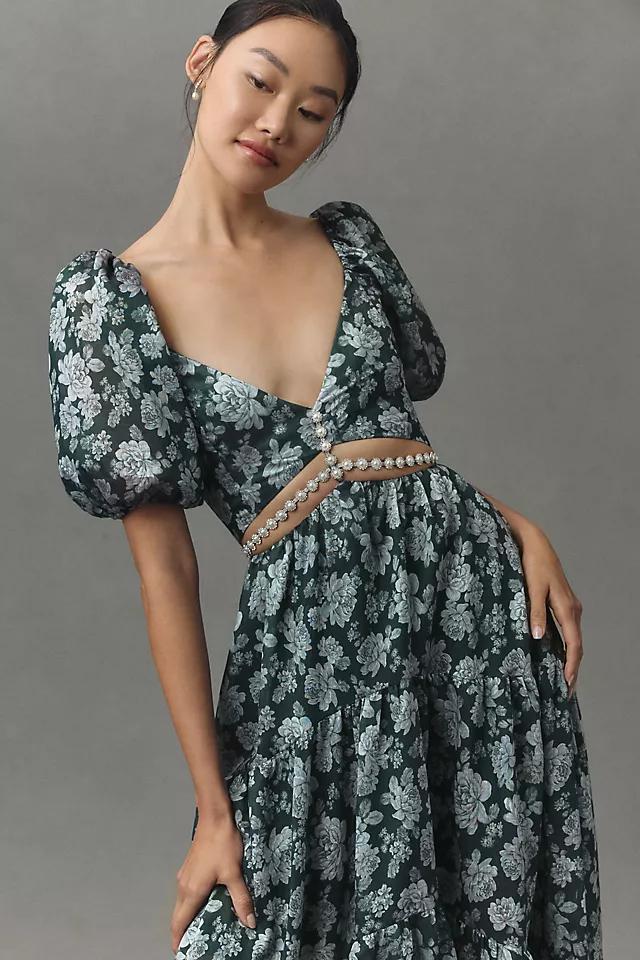 V. Chapman Emma V-Neck A-Line Brocade Cutout Maxi Dress Product Image
