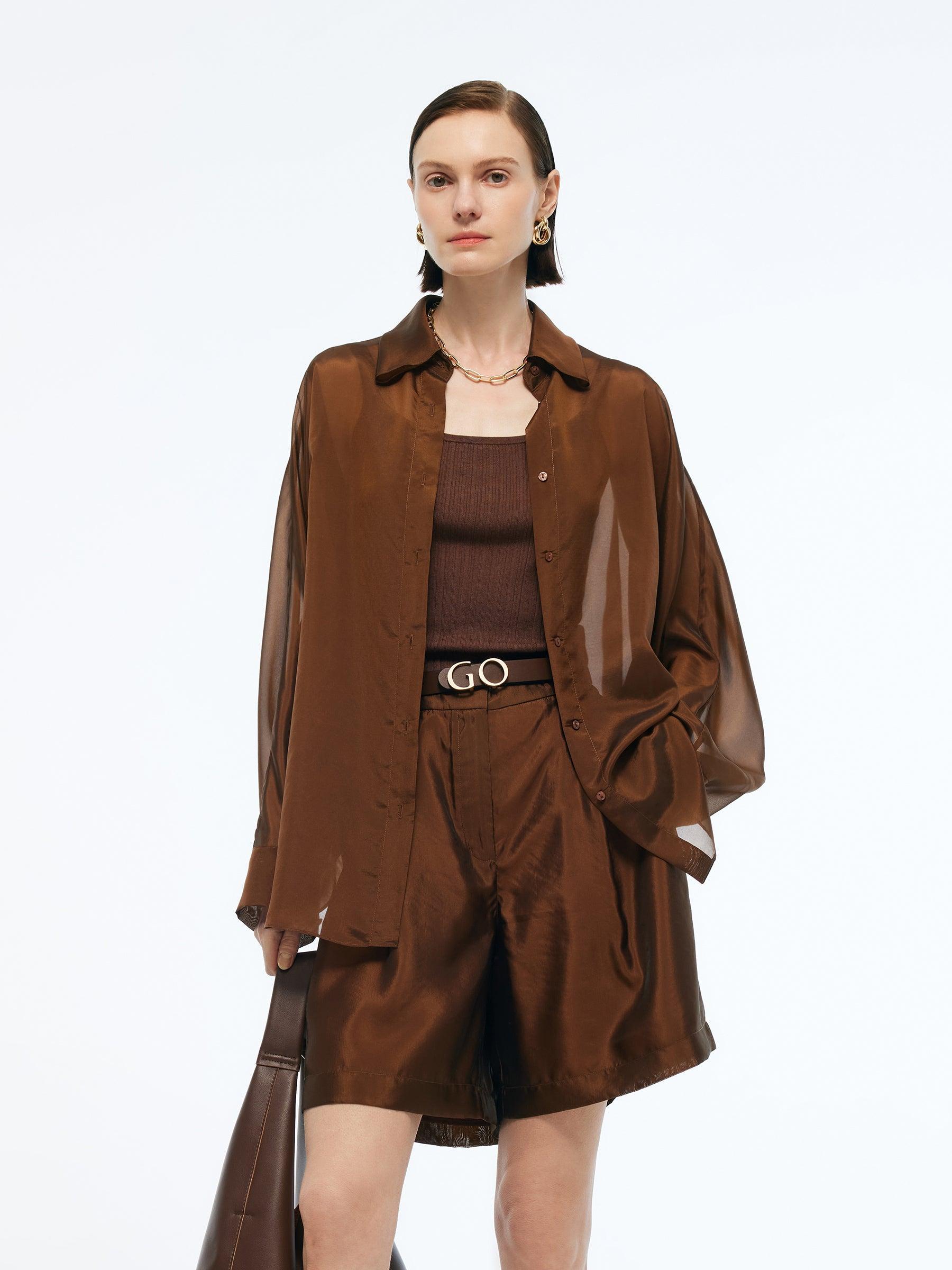 Mulberry Silk Blend Women Batwing Sleeves Oversized Shirt Product Image