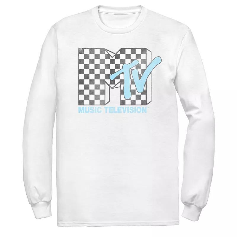 Men's MTV Logo Black And White Checkered Blue TV Tee, Size: Medium Product Image