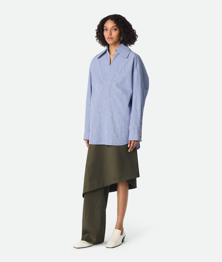 Women's Cotton And Linen Stripe Shirt in Blue/white Product Image