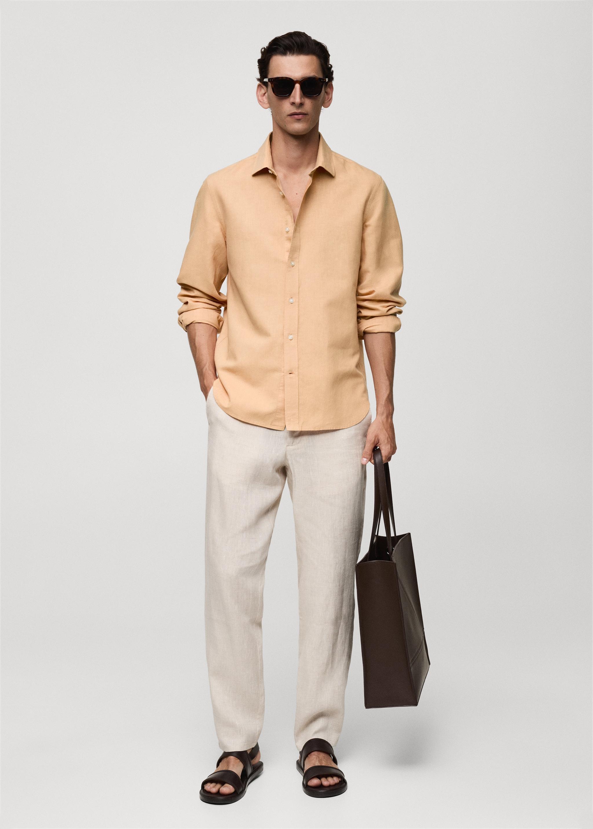 Mango Mens Slim Fit Linen Blend Shirt Product Image