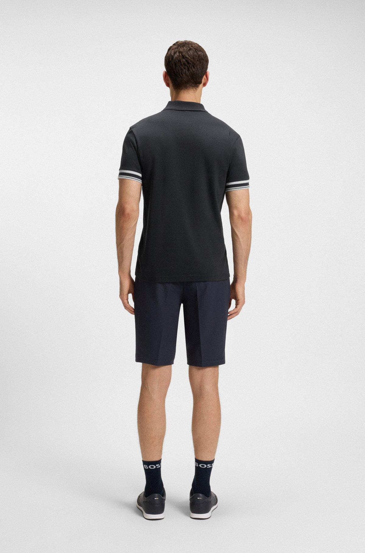BOSS - Slim-fit polo shirt in cotton with striped collar - Dark Blue Product Image