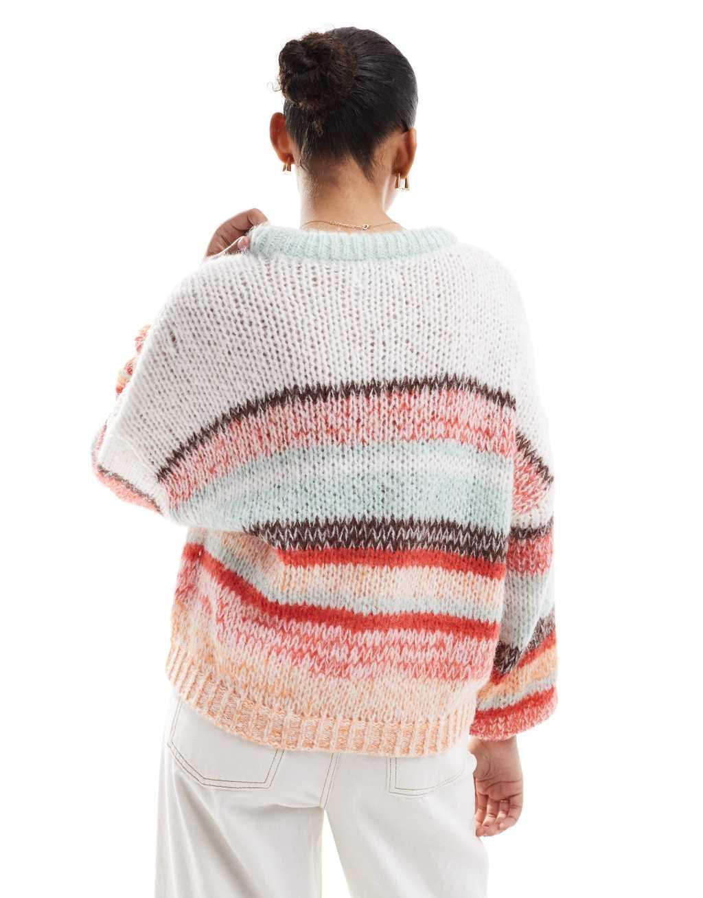 ONLY multi stripe knitted sweater in orange  Product Image