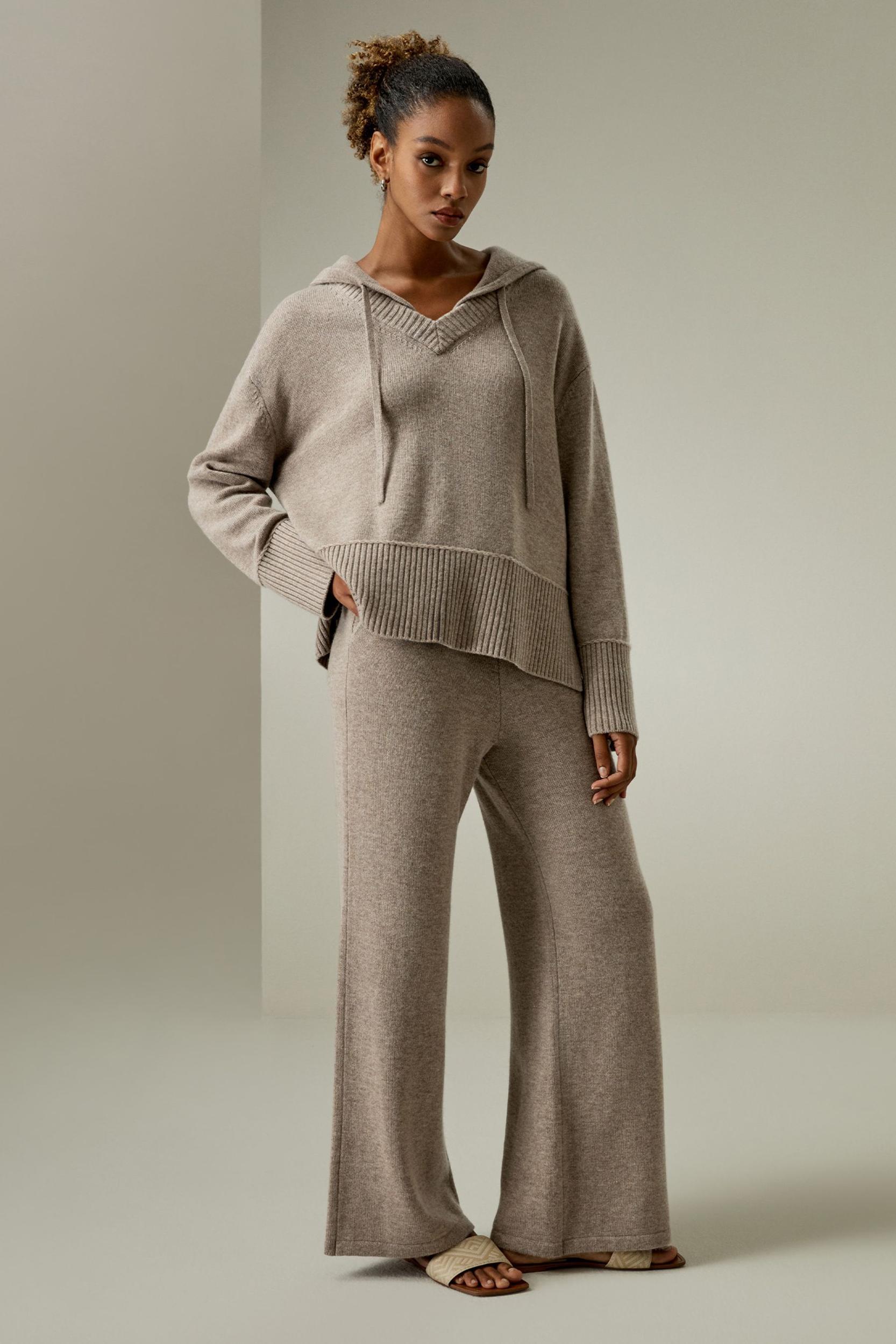 V Neck Wool-Cashmere Blend Hoodie Product Image