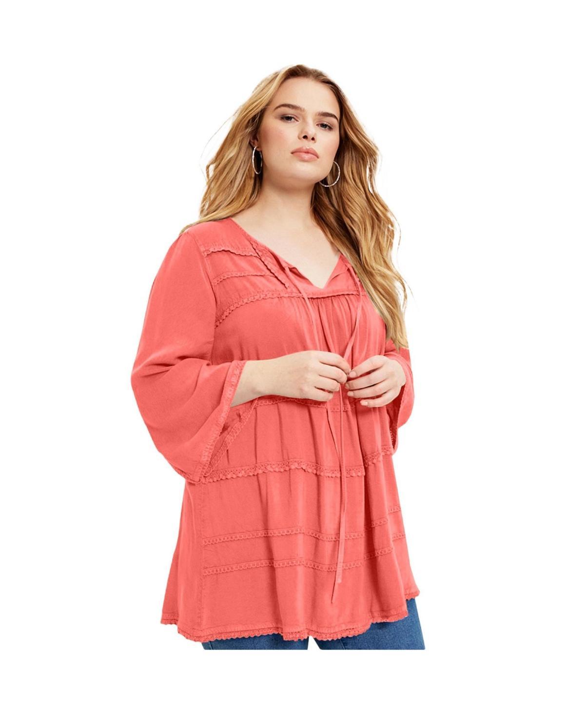June + Vie Womens June + Vie Acid Wash Peasant Blouse Product Image