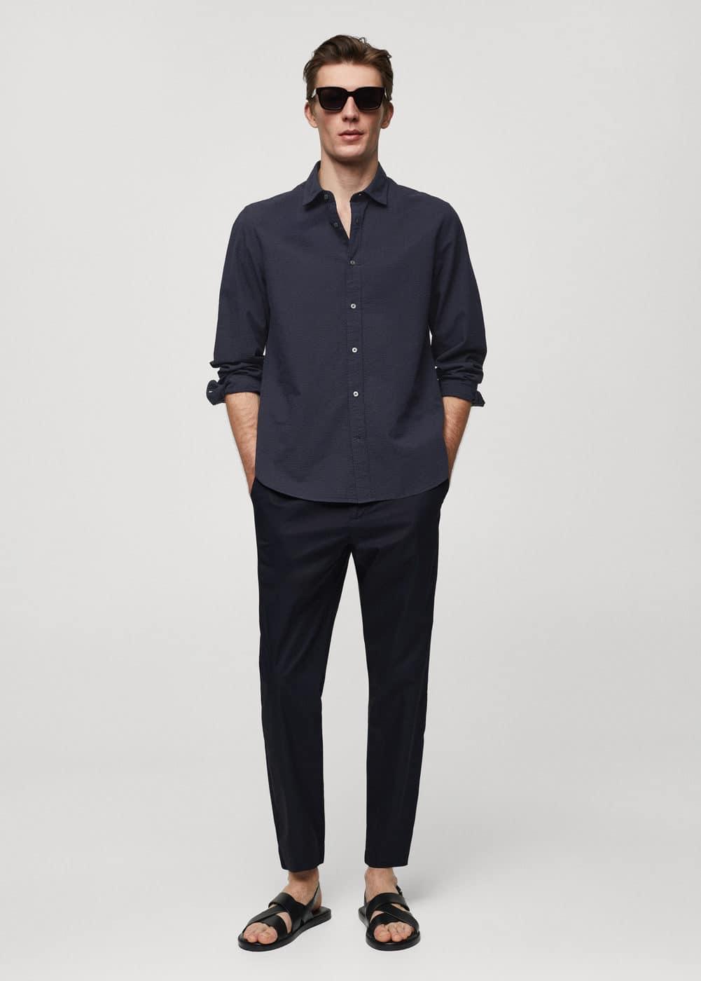 Mango Mens 100% Seersucker Cotton Shirt Product Image