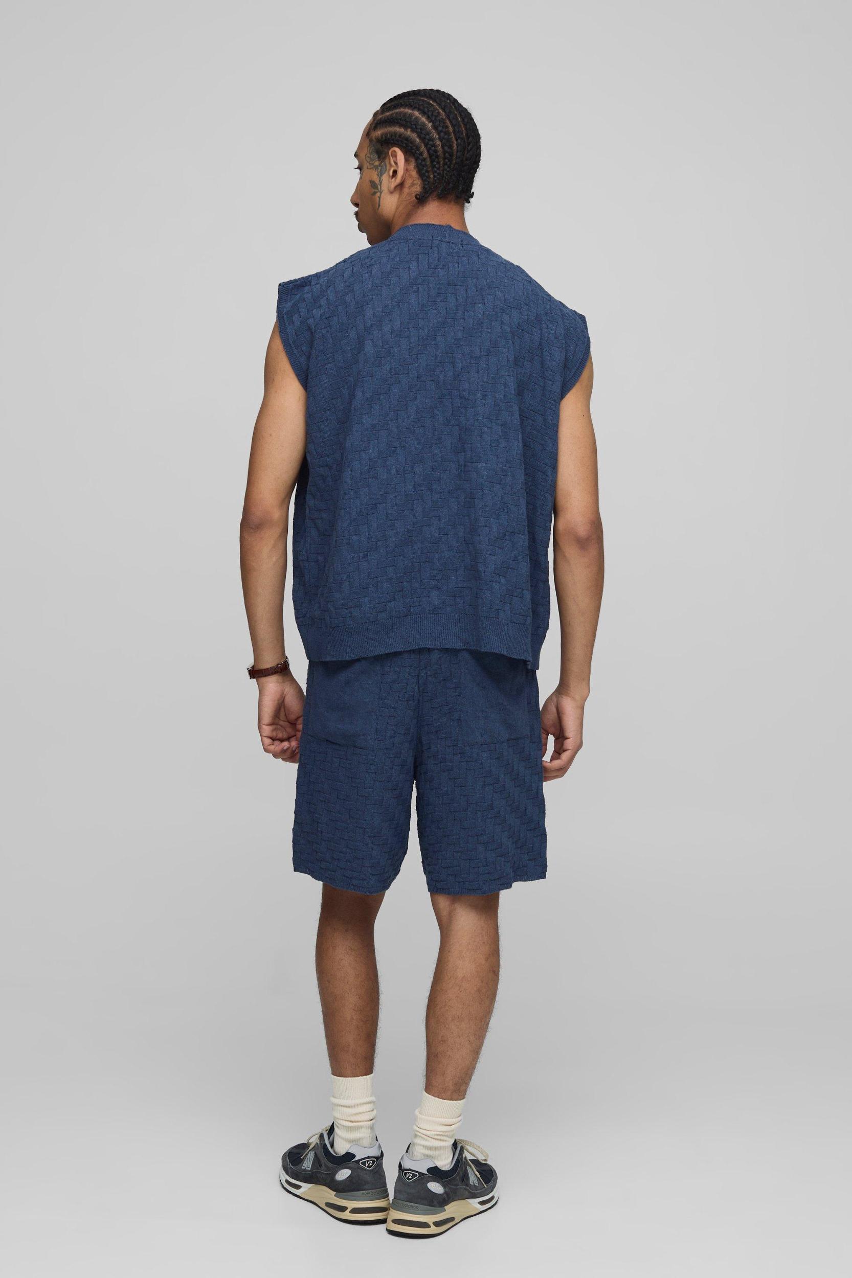 BM Regular Fit Embroidered Crosshatch Knitted Vest | boohooMAN USA Product Image