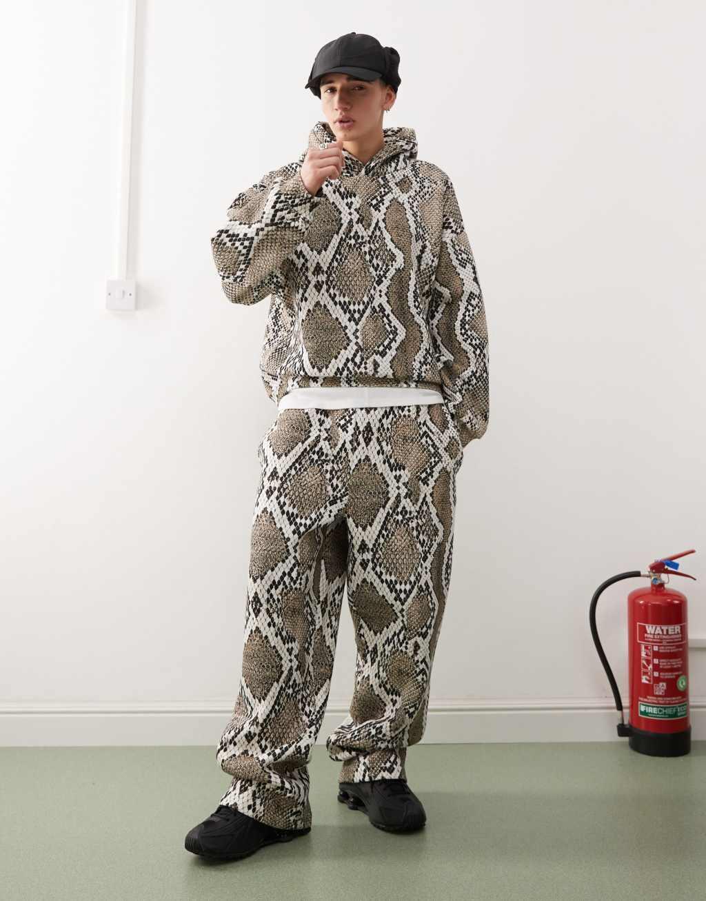 COLLUSION Hoodie with snakeskin print in boxy skater fit - part of a set Product Image