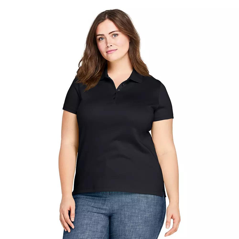 Plus Size Lands' End Supima Cotton Polo Shirt, Women's, Size: 1XL, Black Product Image
