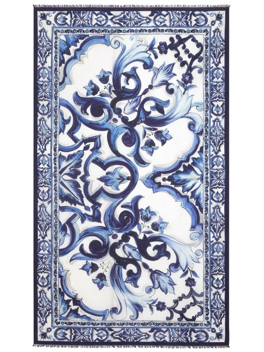 DOLCE & GABBANA Maiolica-print 110x190cm Sarong In Blue Product Image